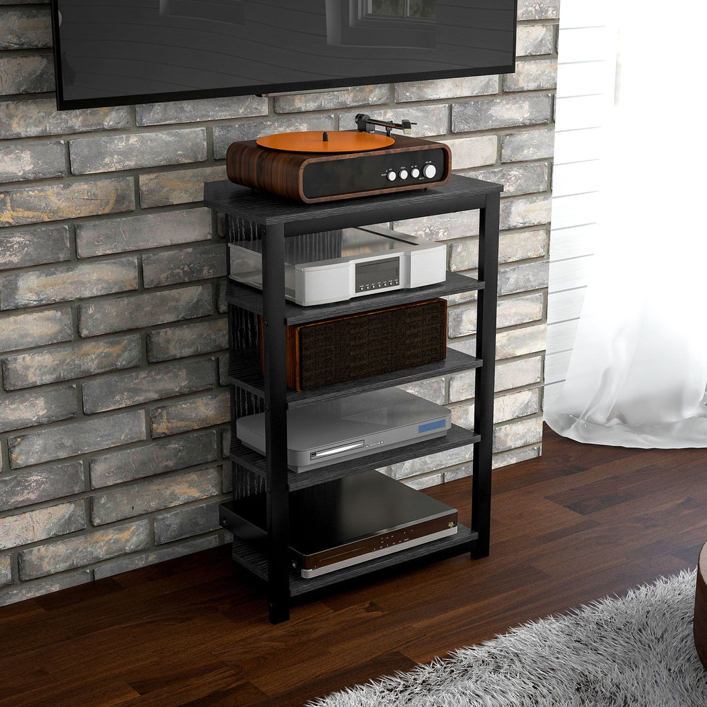 Corner Entertainment Center with Shelves and Cable Management