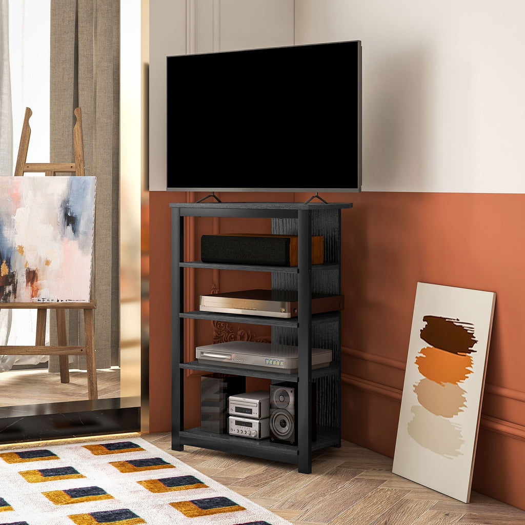 Corner Entertainment Center with Shelves and Cable Management