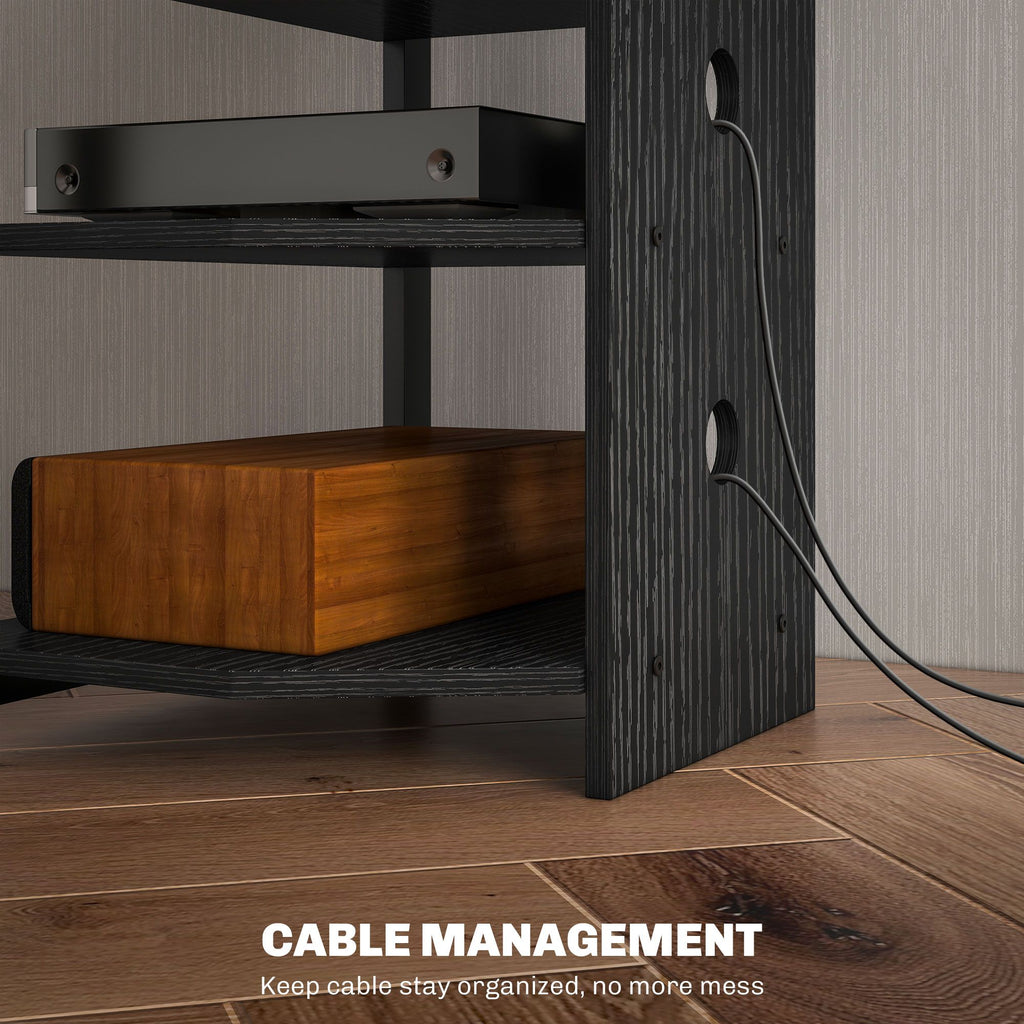 Corner Entertainment Center with Shelves and Cable Management