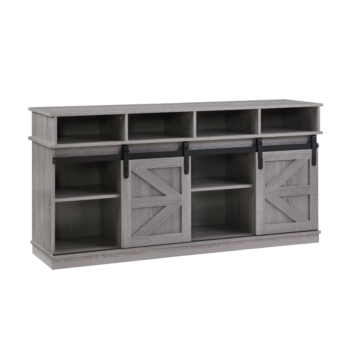 Gray Farmhouse TV Stand with Sliding Barn Doors