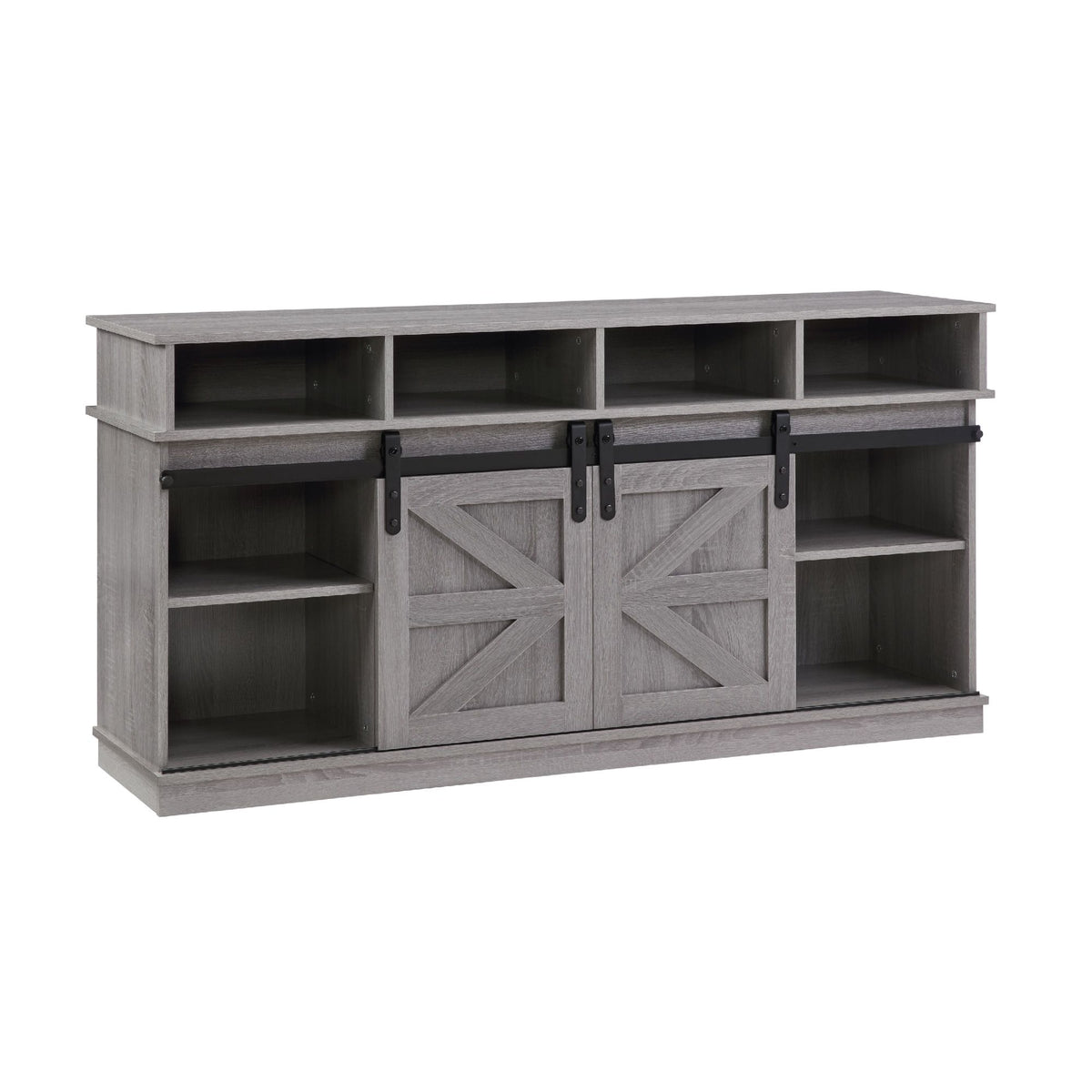 Gray Farmhouse TV Stand with Sliding Barn Doors