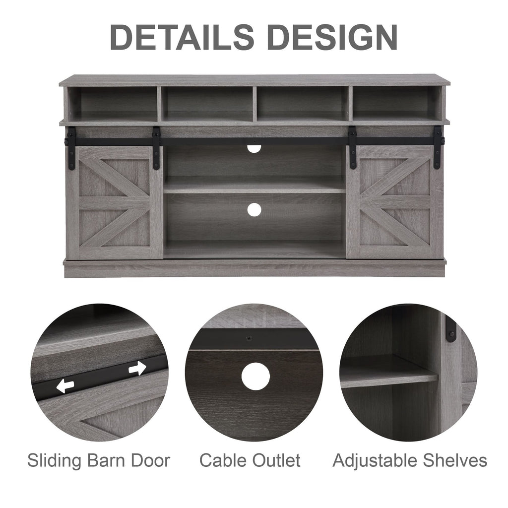 Gray Farmhouse TV Stand with Sliding Barn Doors