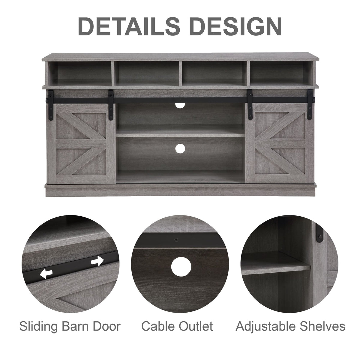 Gray Farmhouse TV Stand with Sliding Barn Doors