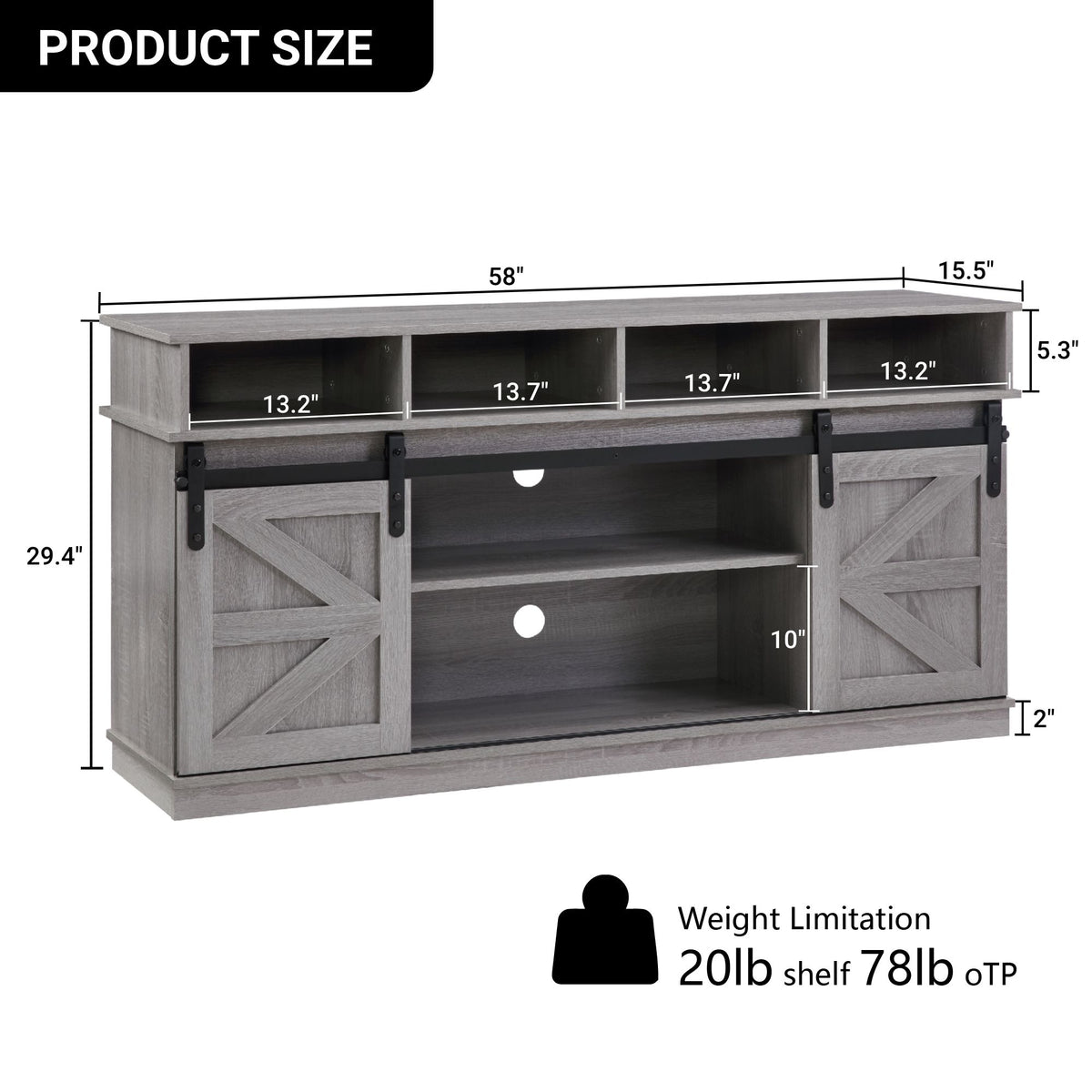 Gray Farmhouse TV Stand with Sliding Barn Doors