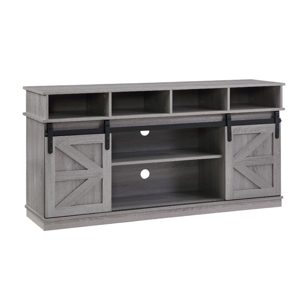Gray Farmhouse TV Stand with Sliding Barn Doors