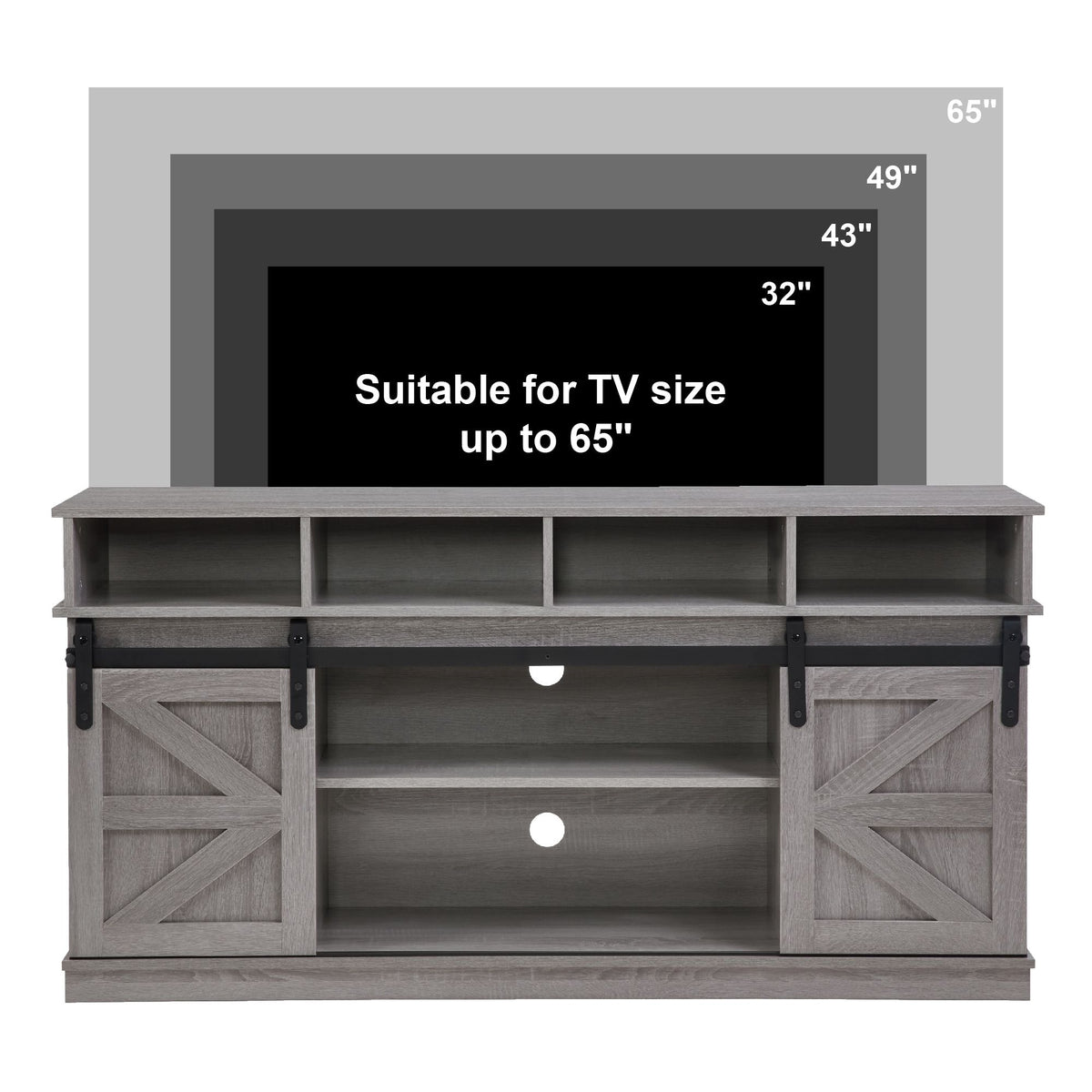 Gray Farmhouse TV Stand with Sliding Barn Doors