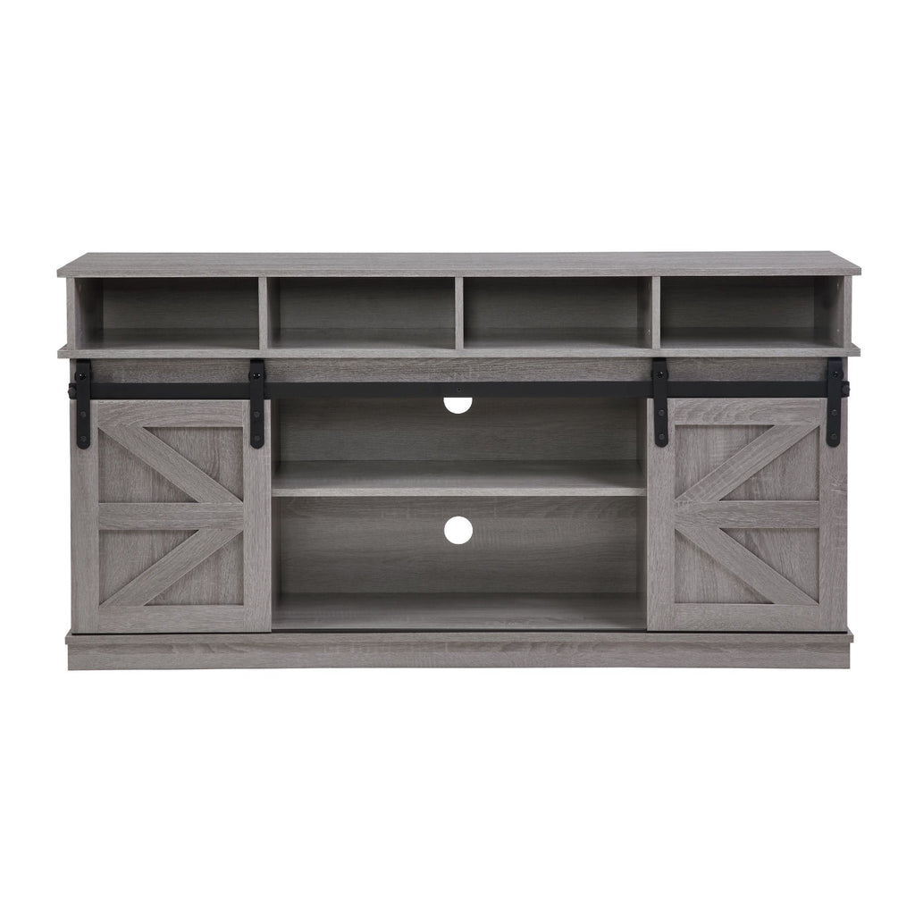 Gray Farmhouse TV Stand with Sliding Barn Doors