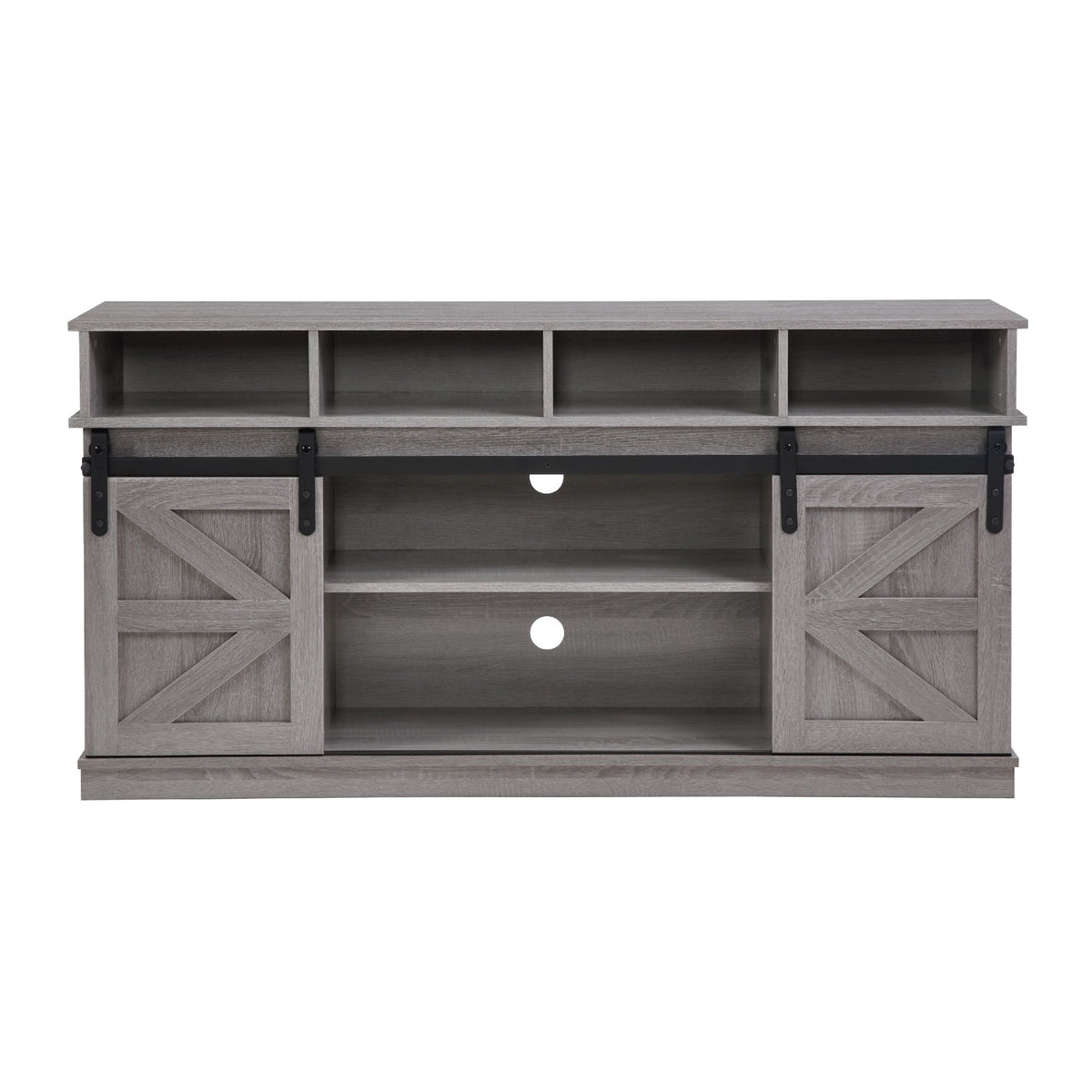 Gray Farmhouse TV Stand with Sliding Barn Doors