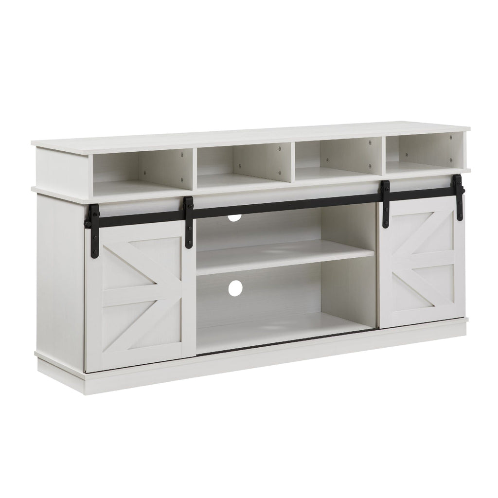 White Farmhouse TV Stand with Sliding Barn Doors