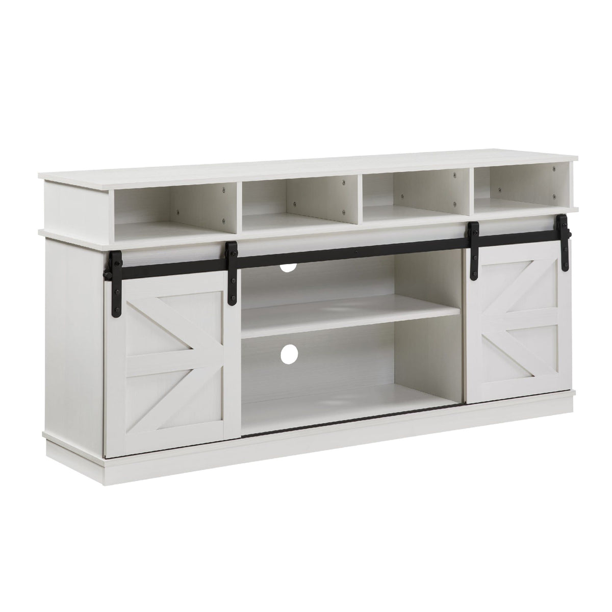White Farmhouse TV Stand with Sliding Barn Doors