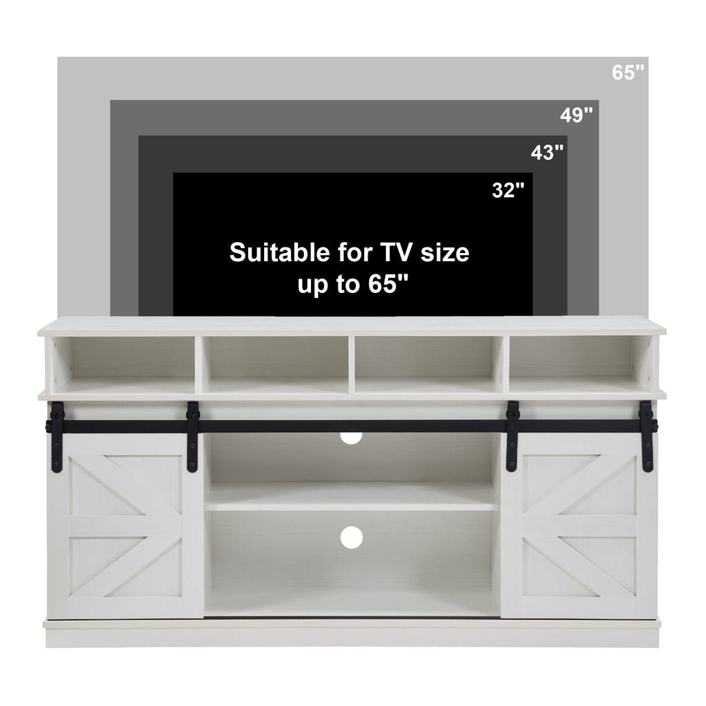 White Farmhouse TV Stand with Sliding Barn Doors