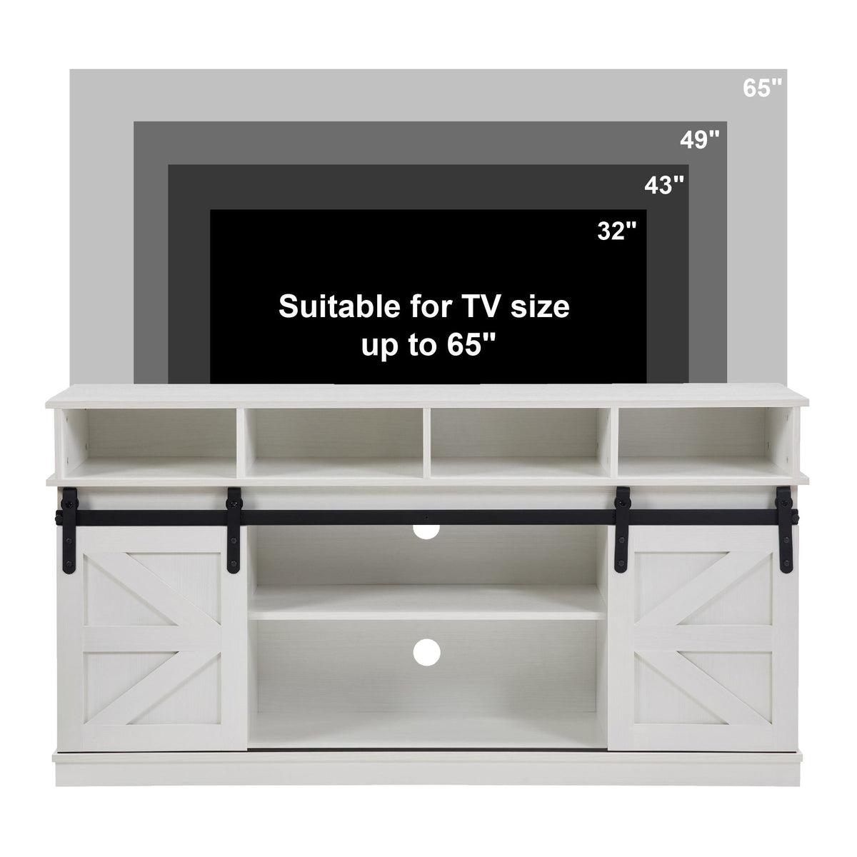 White Farmhouse TV Stand with Sliding Barn Doors