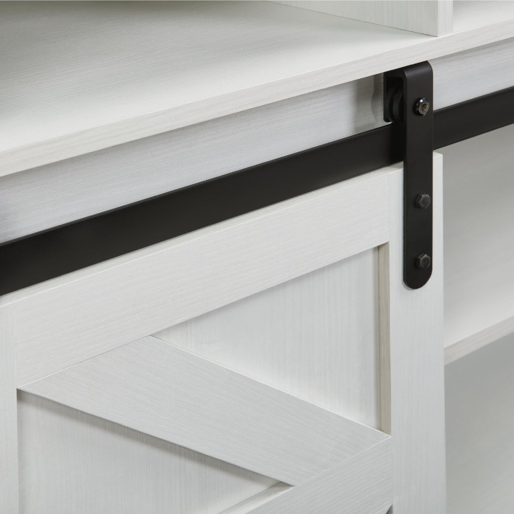 White Farmhouse TV Stand with Sliding Barn Doors