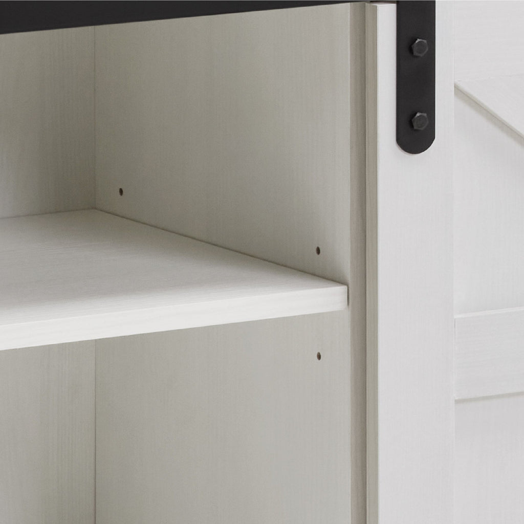 White Farmhouse TV Stand with Sliding Barn Doors