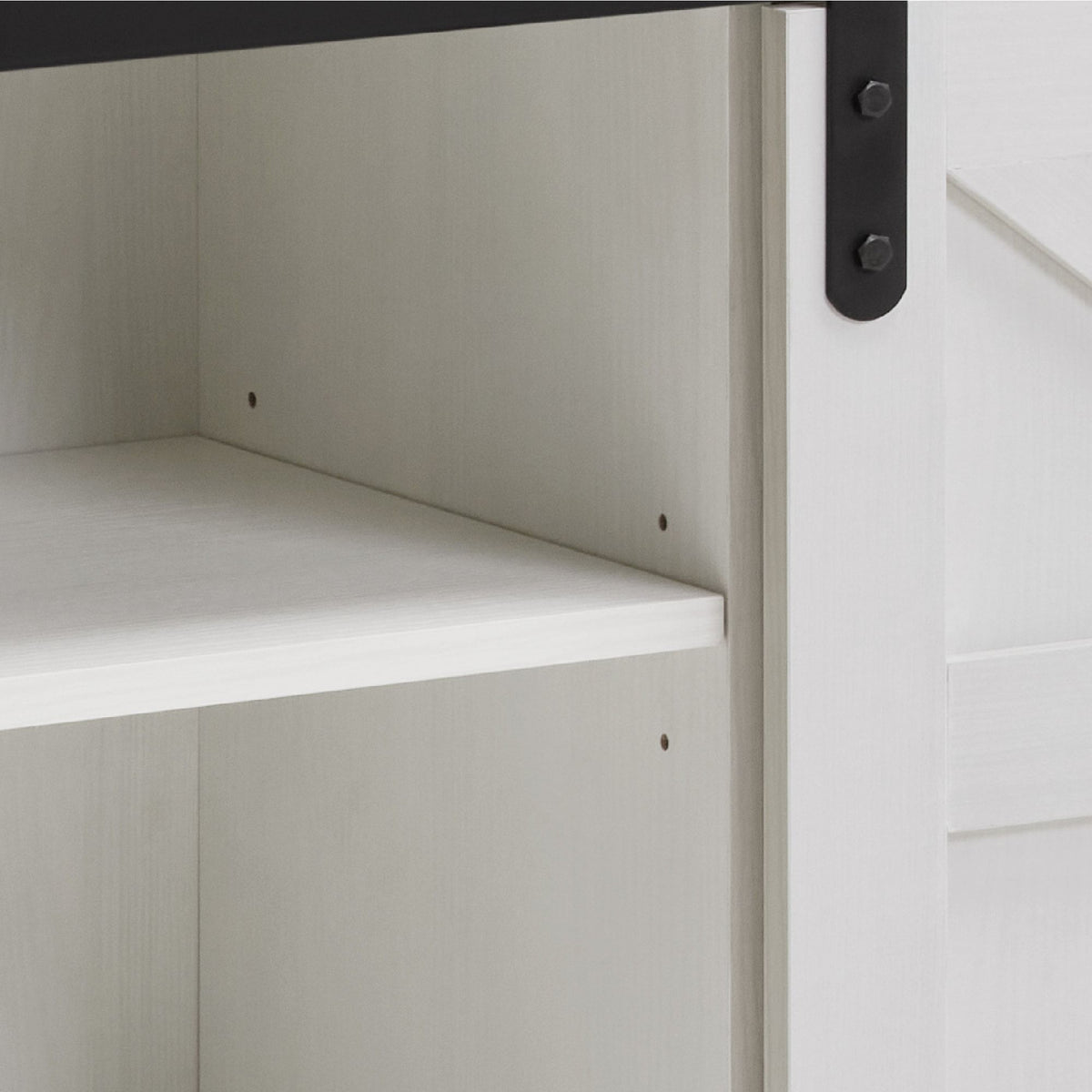 White Farmhouse TV Stand with Sliding Barn Doors