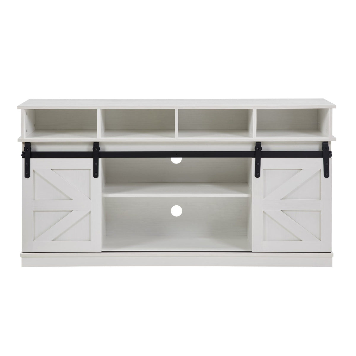 White Farmhouse TV Stand with Sliding Barn Doors