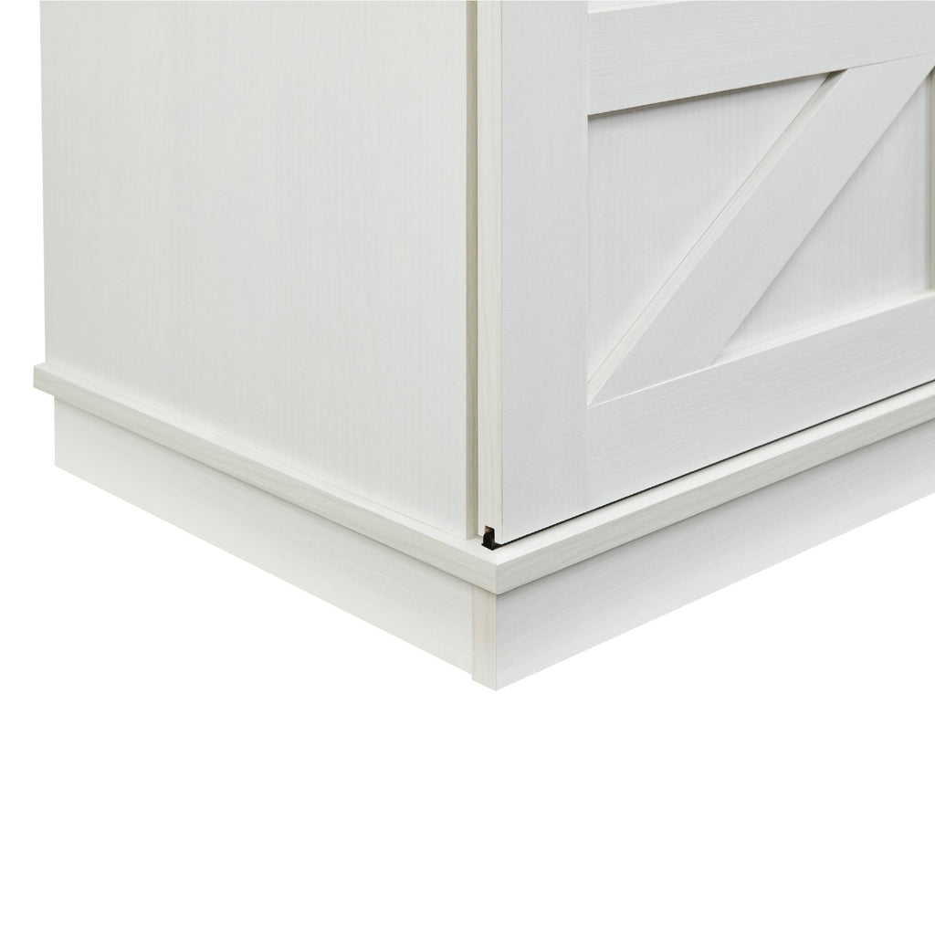 White Farmhouse TV Stand with Sliding Barn Doors