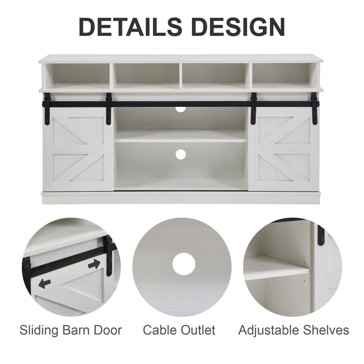 White Farmhouse TV Stand with Sliding Barn Doors