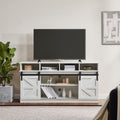 White Farmhouse TV Stand with Sliding Barn Doors