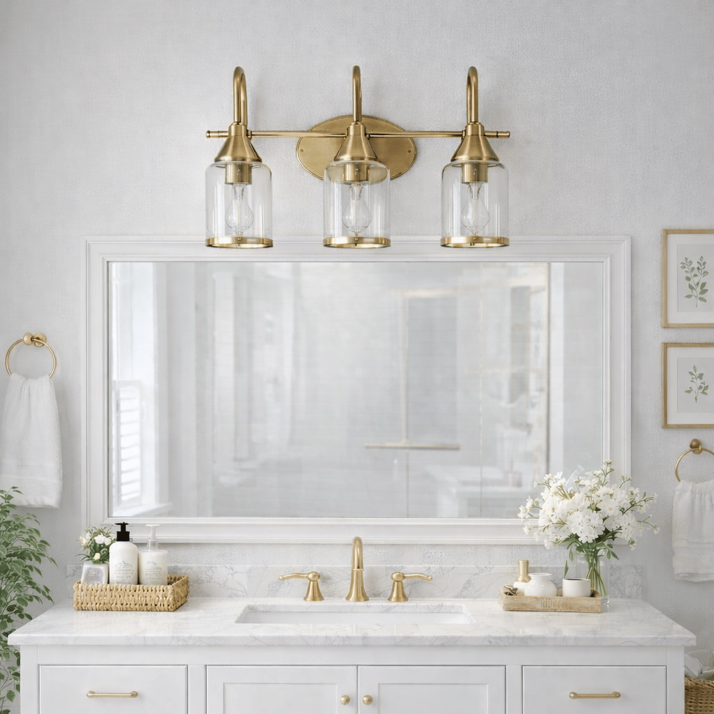 Twilight Three-Light Brushed-Gold Vanity Fixture