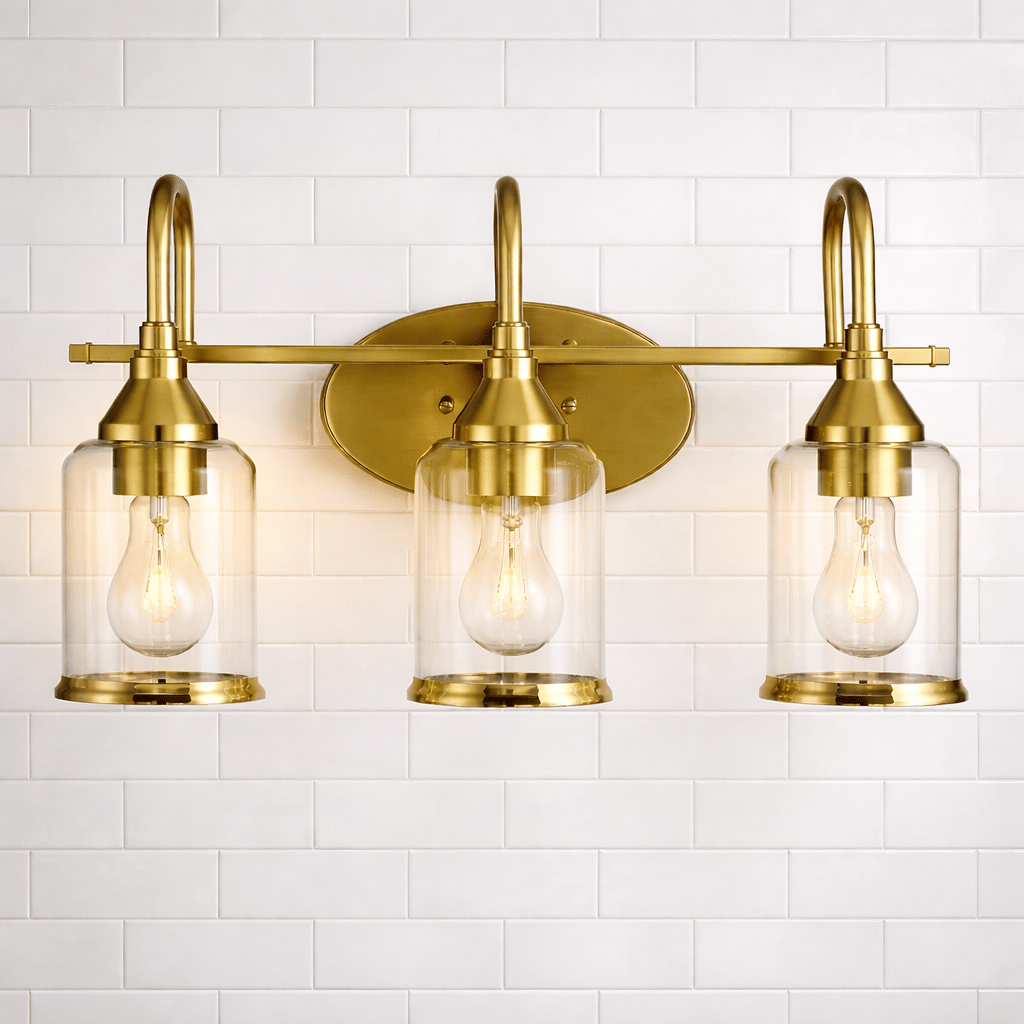 Twilight Three-Light Brushed-Gold Vanity Fixture