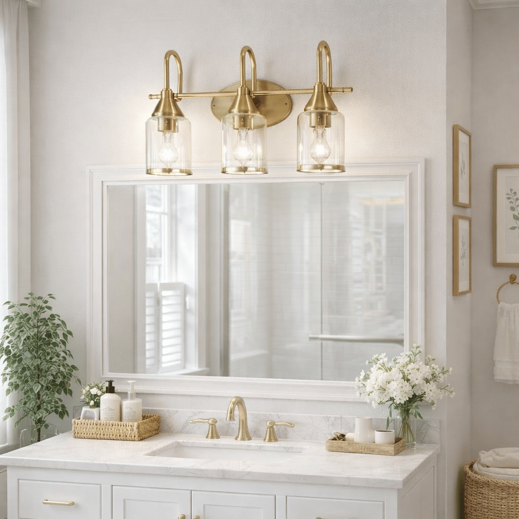 Twilight Three-Light Brushed-Gold Vanity Fixture
