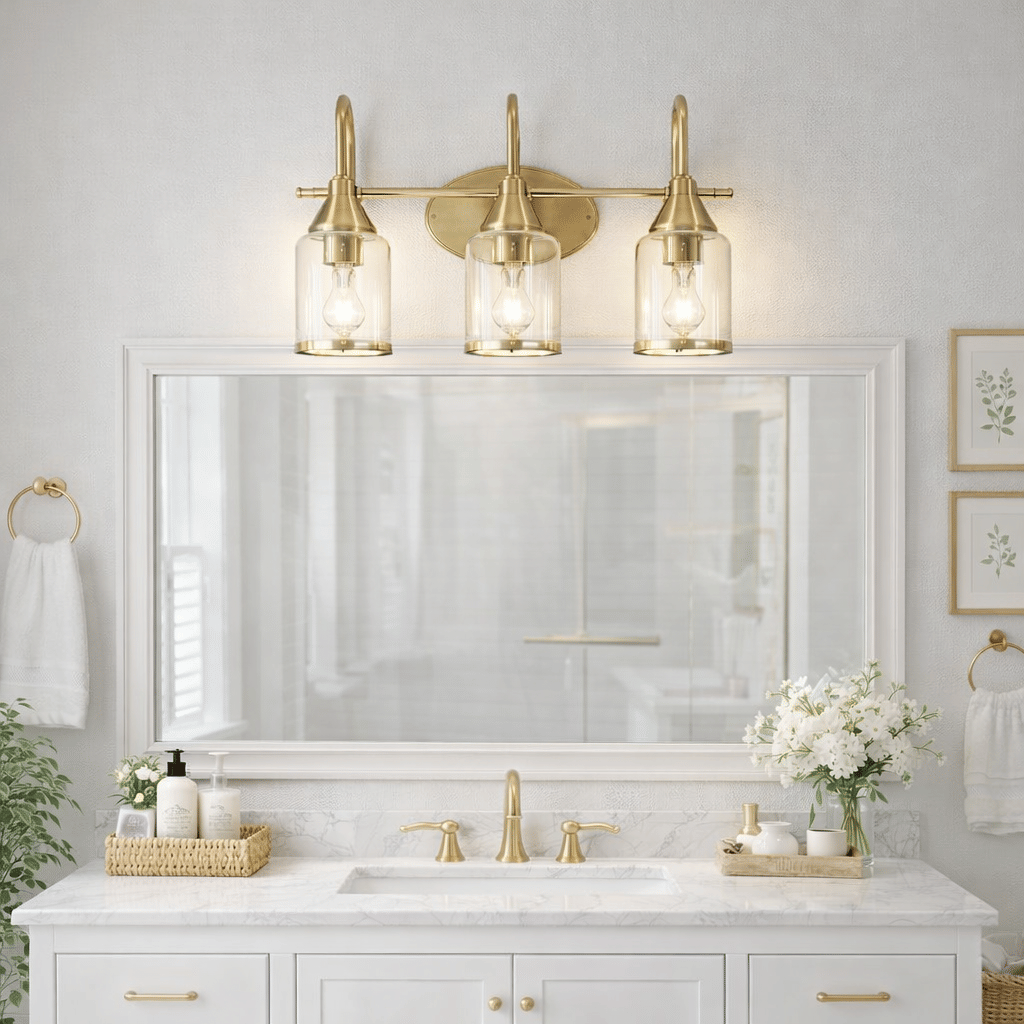 Twilight Three-Light Brushed-Gold Vanity Fixture