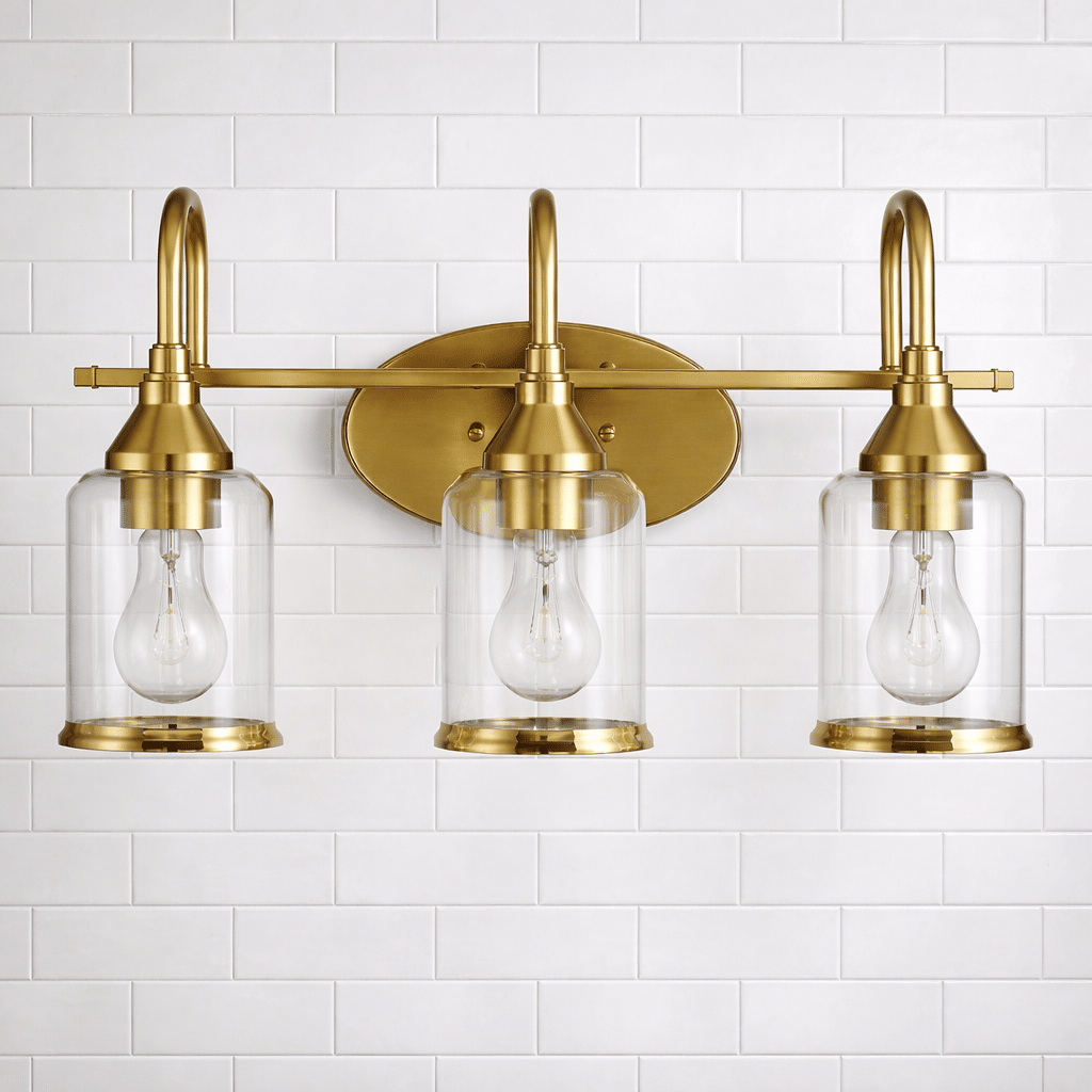 Twilight Three-Light Brushed-Gold Vanity Fixture