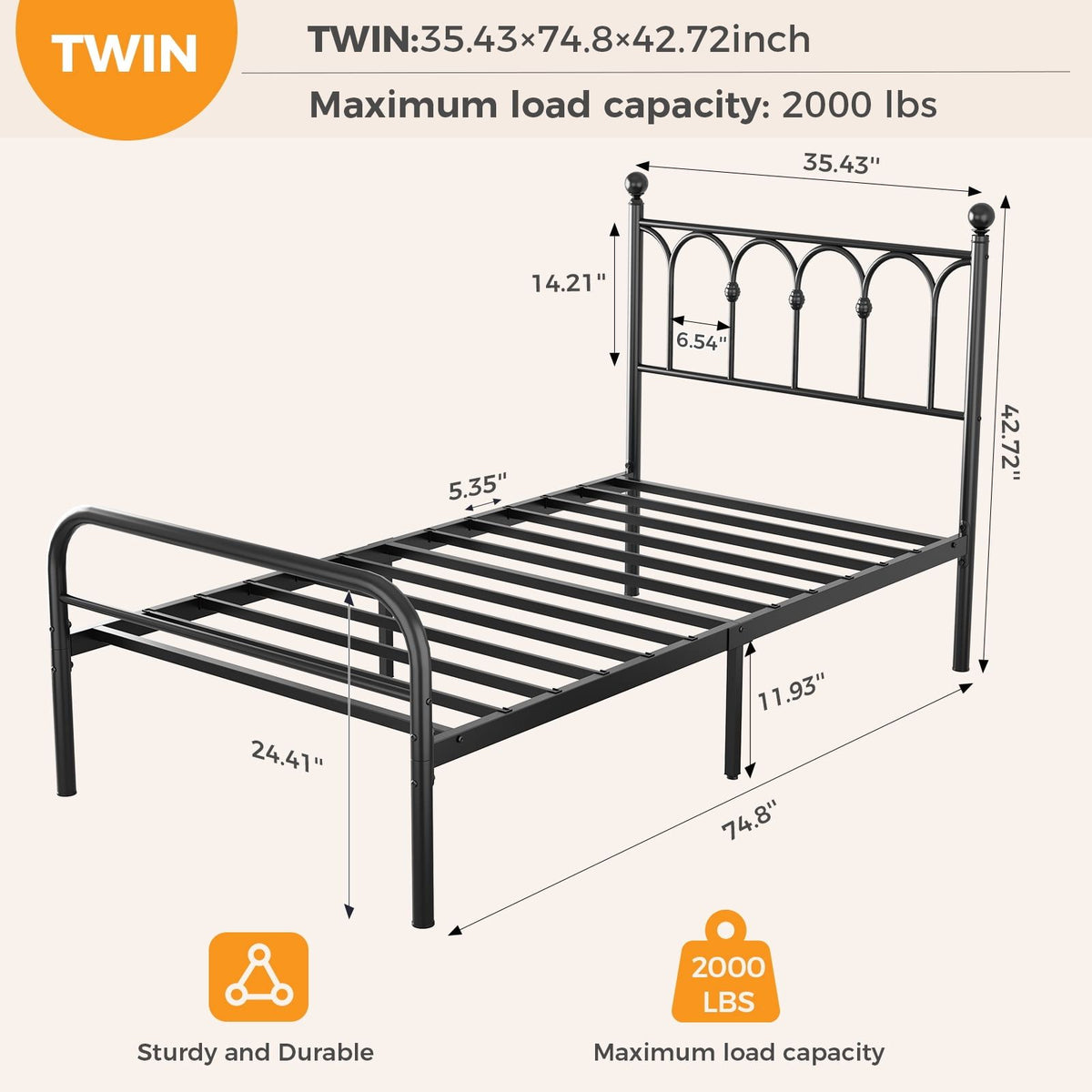 Twin Platform Bed Frame with Underbed Storage Space