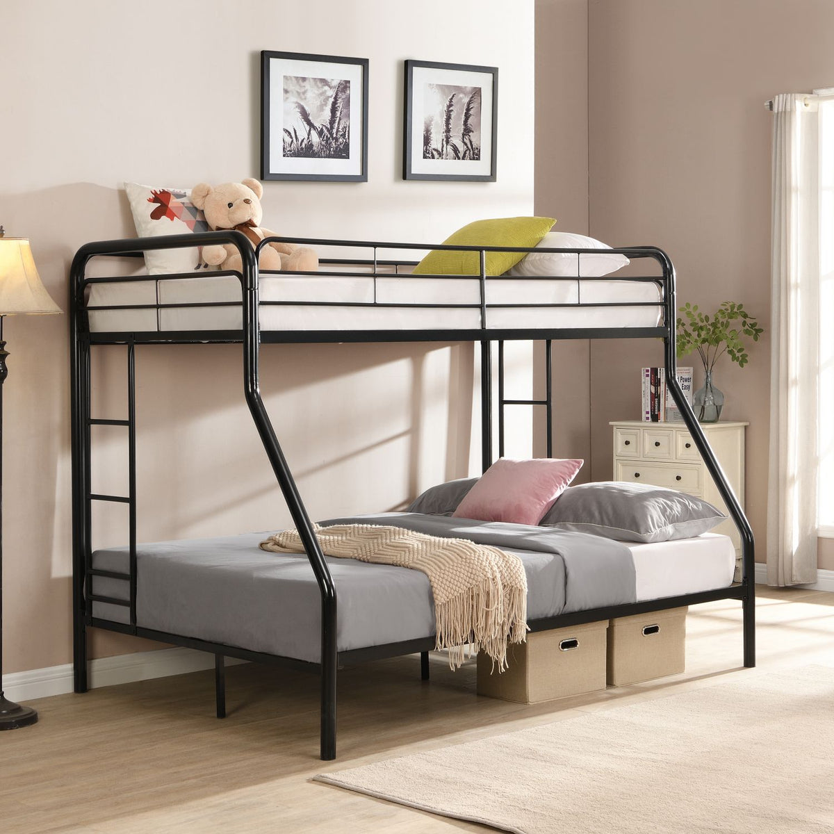 Modern Twin-Over-Full Bunk Bed with Storage