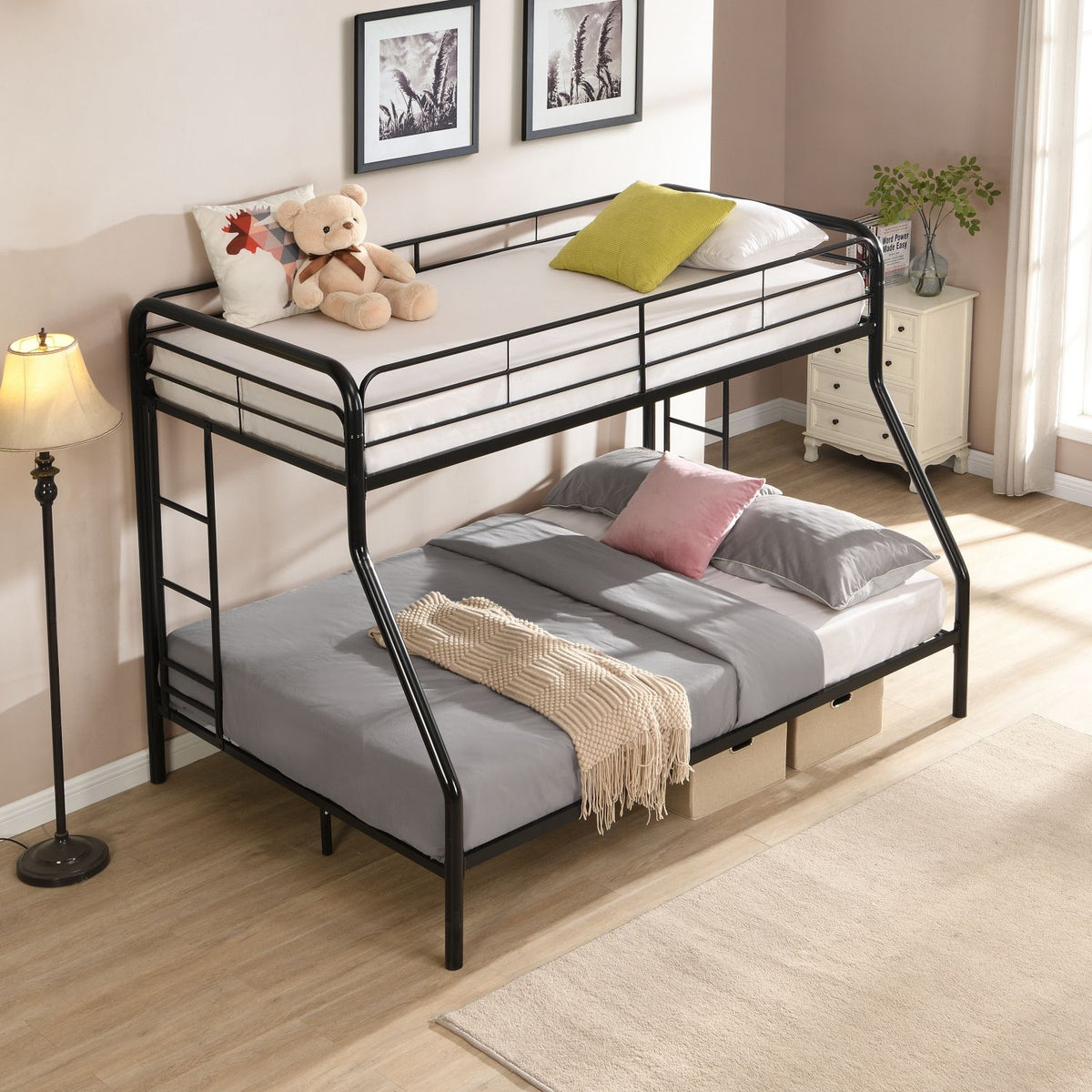 Modern Twin-Over-Full Bunk Bed with Storage