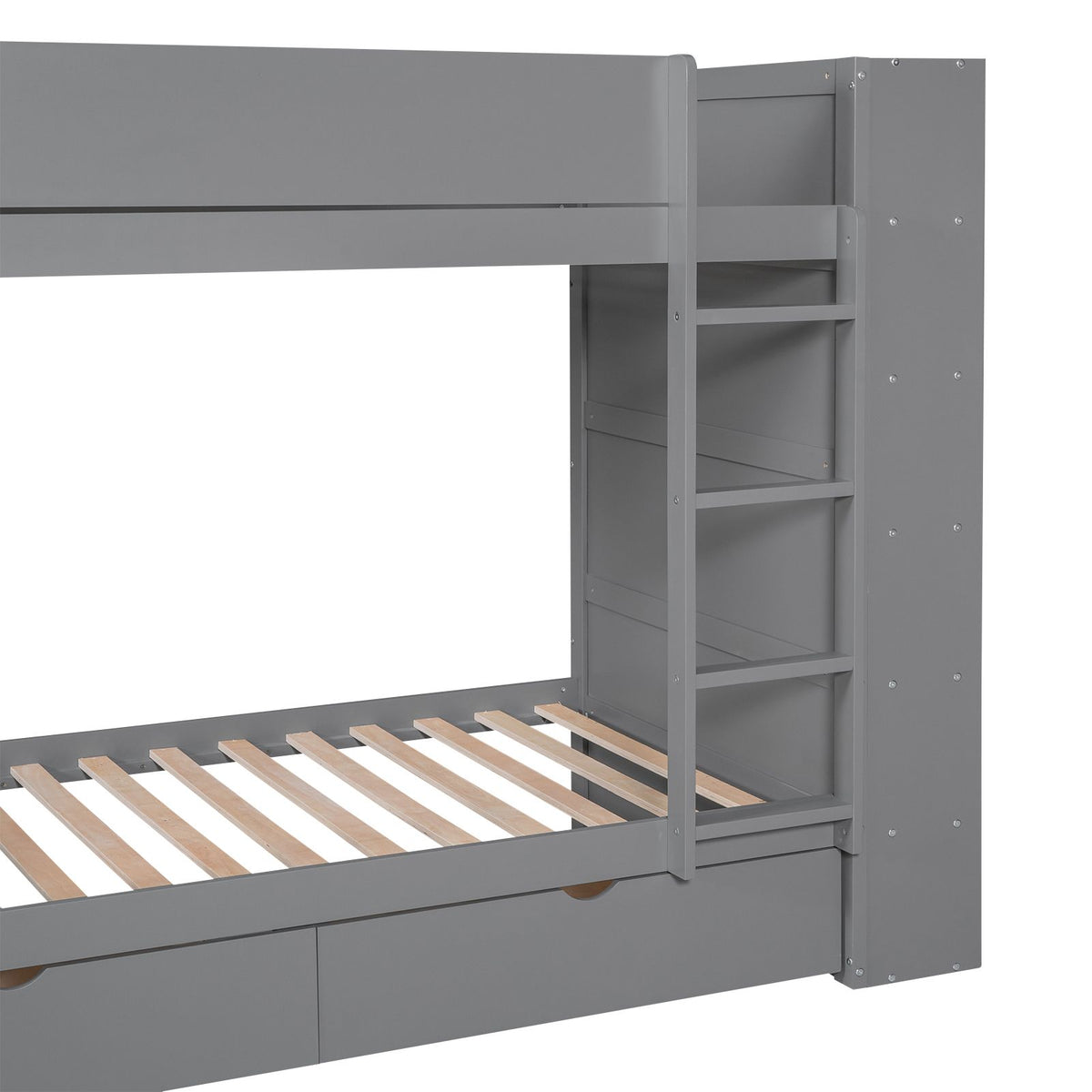 Gray Twin-Over-Twin Bunk Bed with Drawers and Cabinet