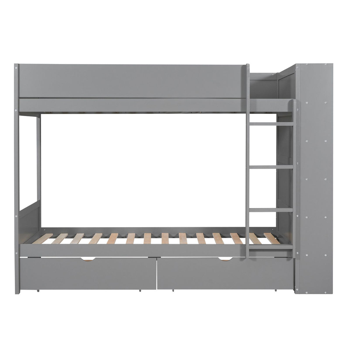 Gray Twin-Over-Twin Bunk Bed with Drawers and Cabinet