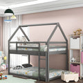 Twin over Twin Low Bunk Bed with House-Shaped Frame and Ladder - Gray