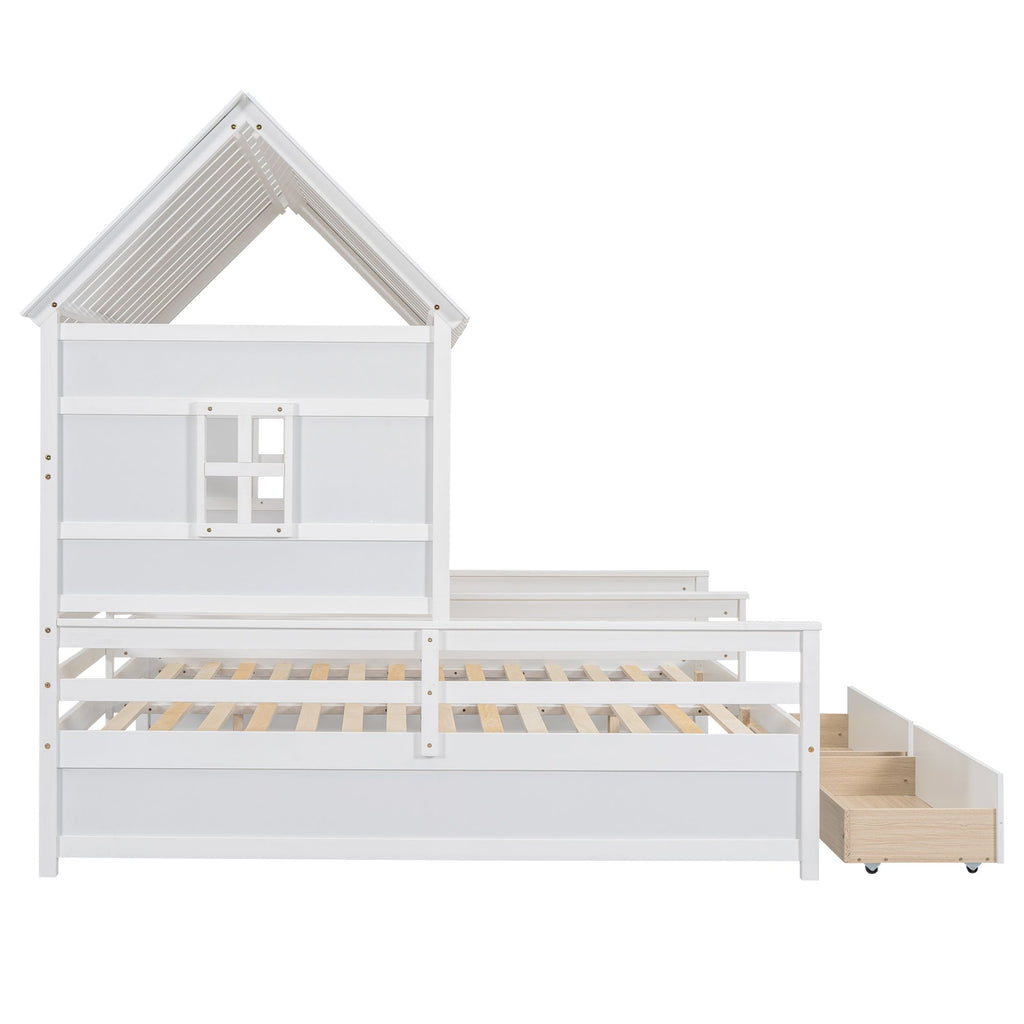 Shared Twin House Beds with Two Storage Drawers