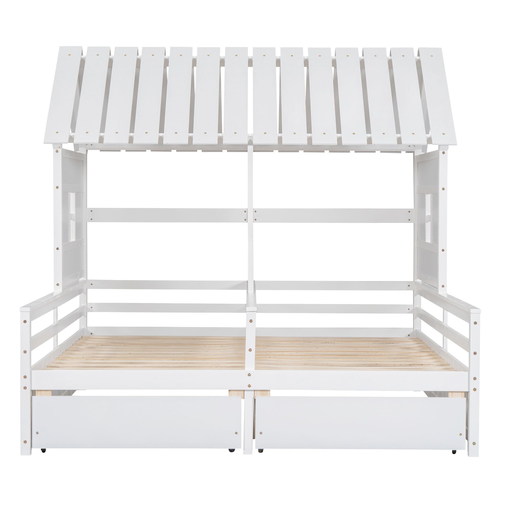Shared Twin House Beds with Two Storage Drawers