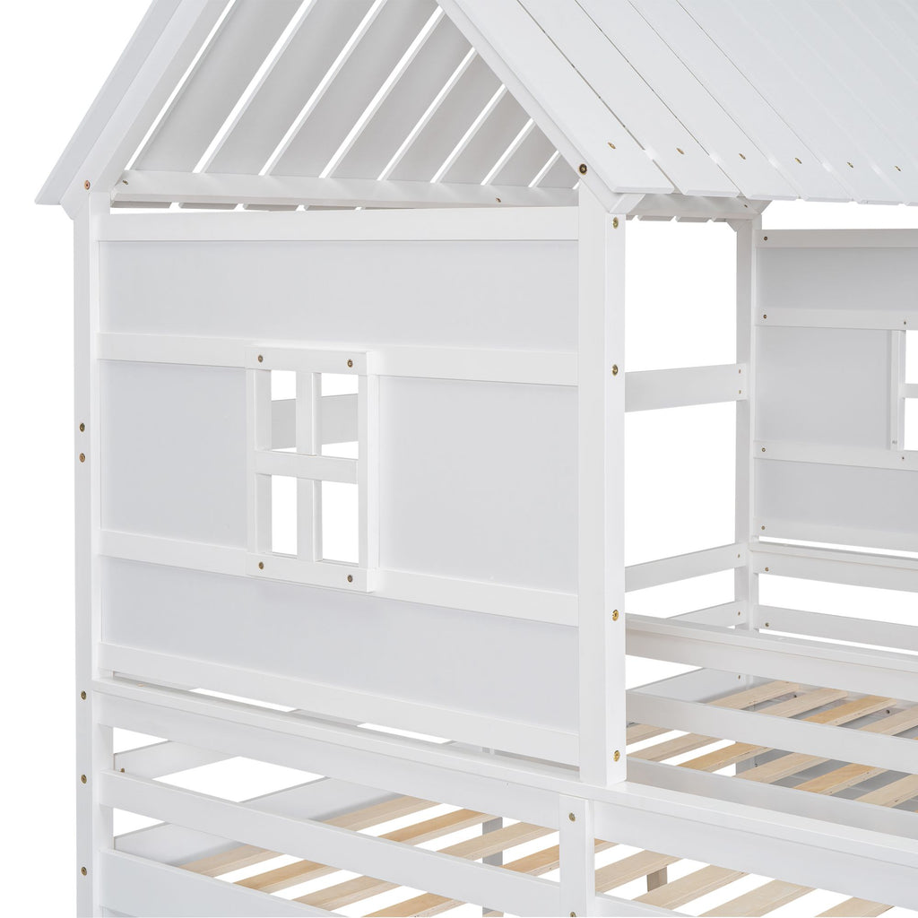 Shared Twin House Beds with Two Storage Drawers