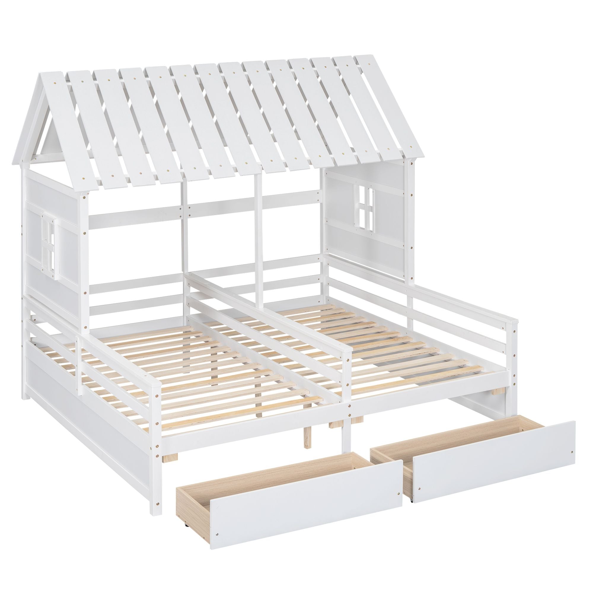 Shared Twin House Beds with Two Storage Drawers