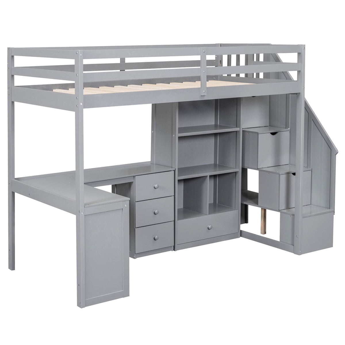 Loft Bed with L-Shaped Desk and Storage Staircase