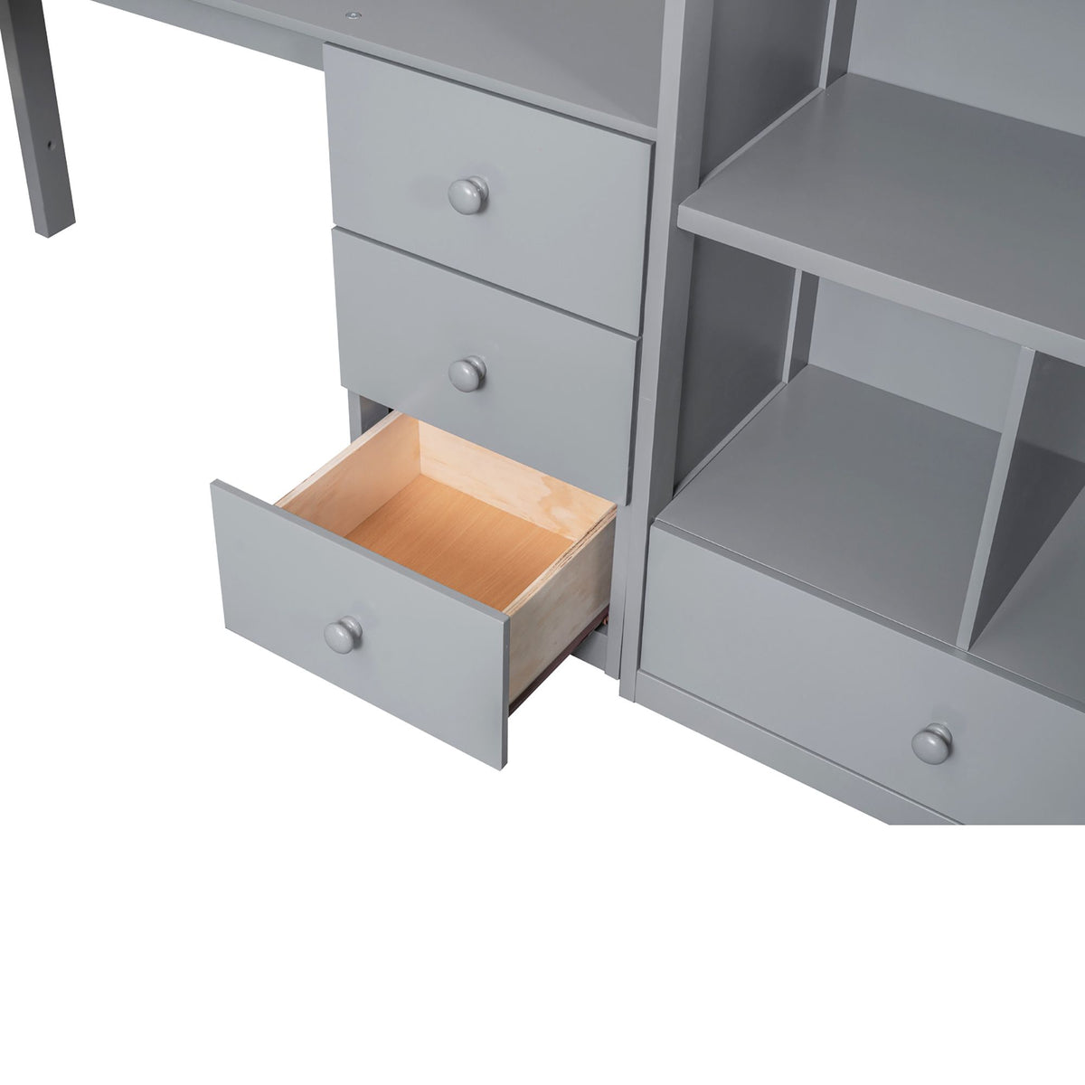 Loft Bed with L-Shaped Desk and Storage Staircase