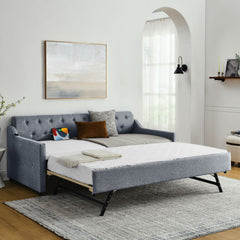 Twin Upholstery Daybed with Trundle and USB Charging - Linen Grey