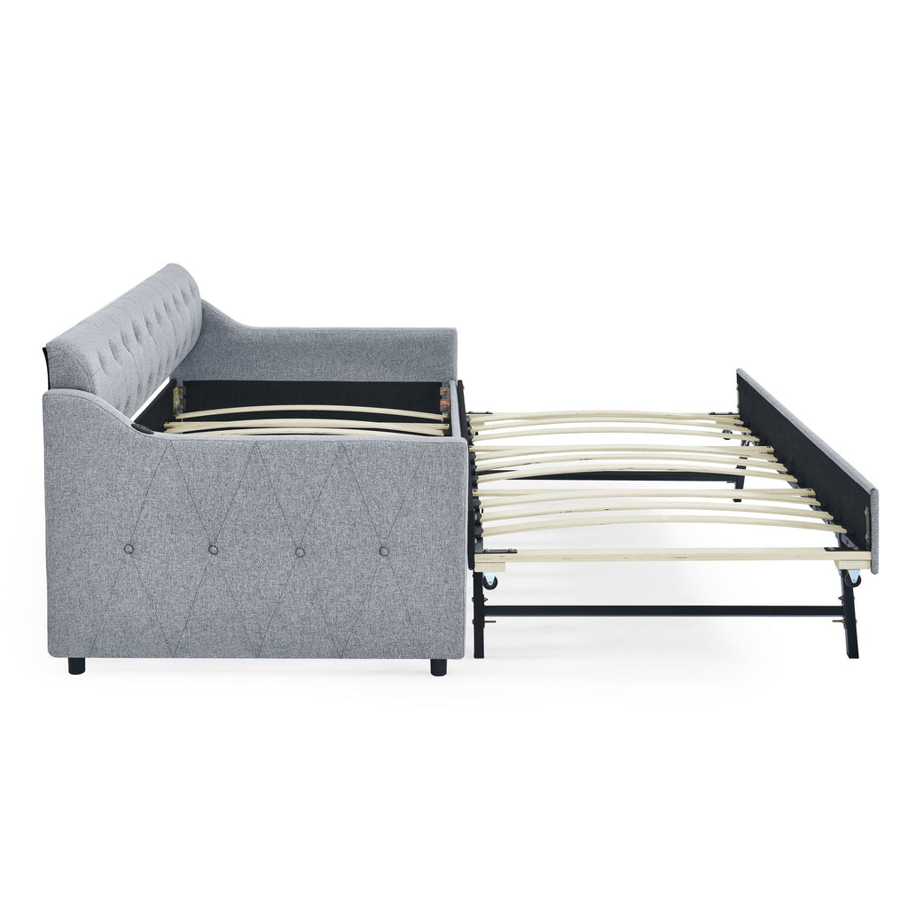 Twin Upholstery Daybed with Trundle and USB Charging - Linen Grey