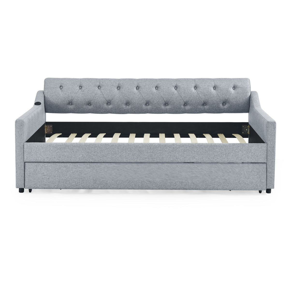 Twin Upholstery Daybed with Trundle and USB Charging - Linen Grey