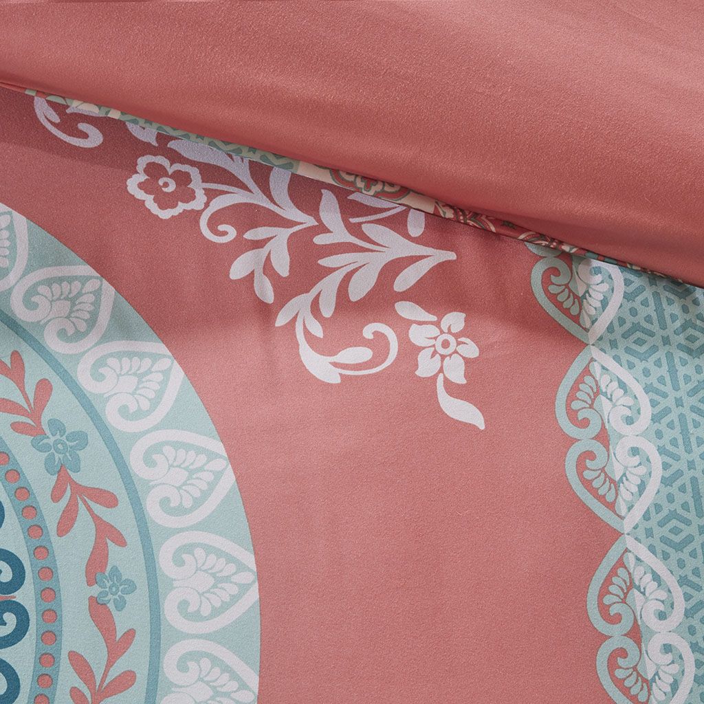 Twin XL Coral and Aqua Boho Bedding Set