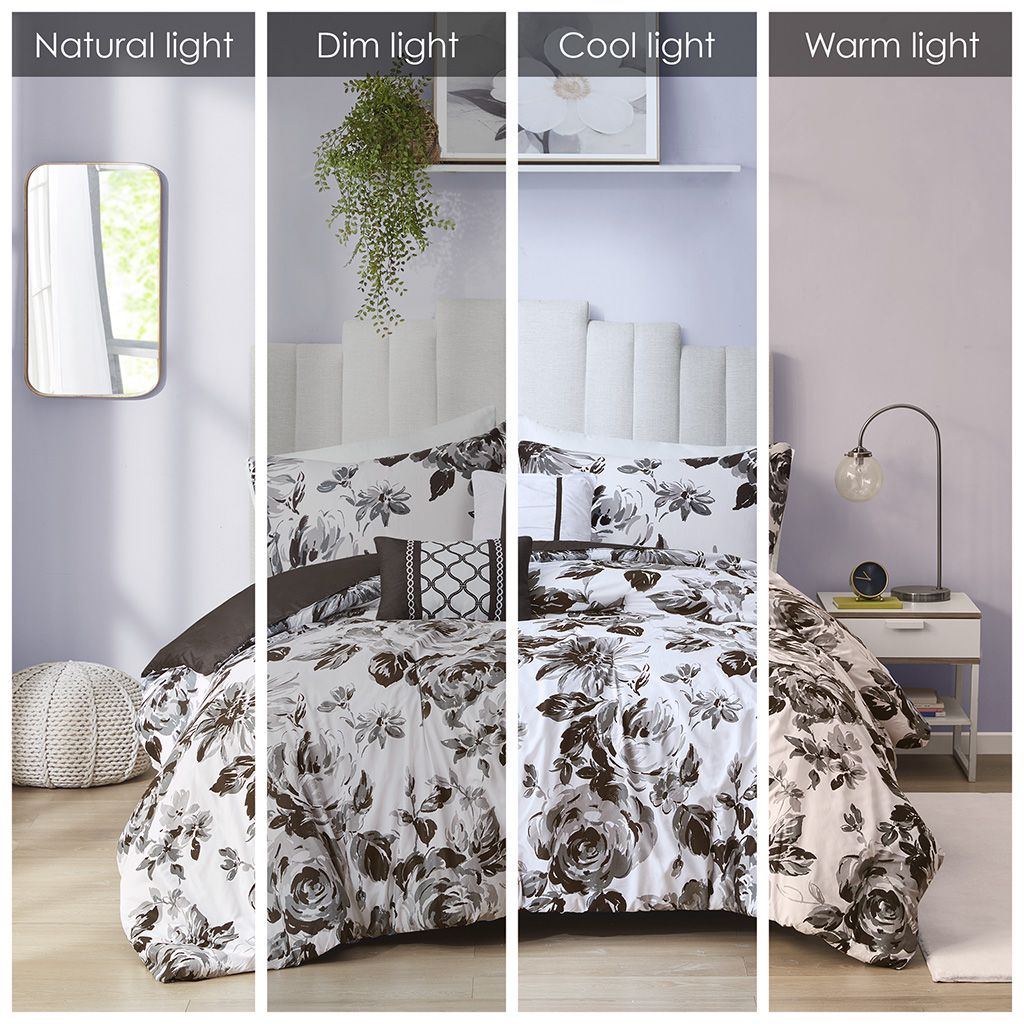 Black and White Floral Twin Comforter Set