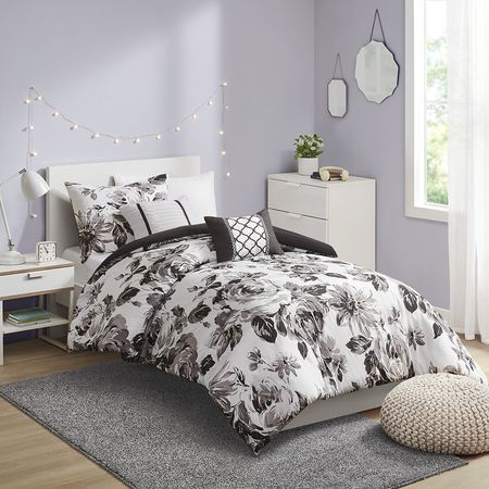 Black and White Floral Twin Comforter Set