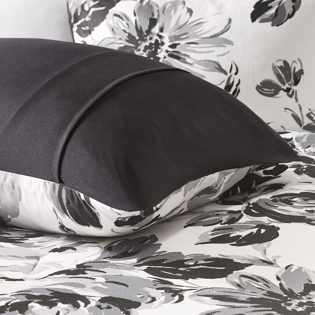 Black and White Floral Twin Comforter Set