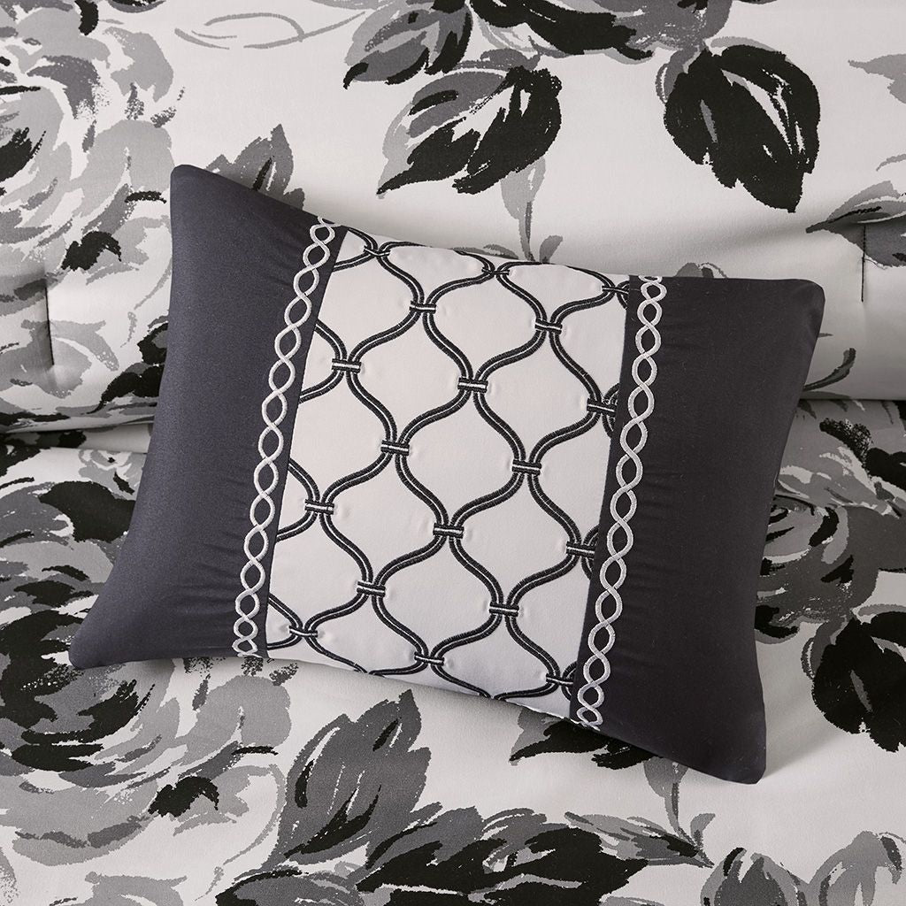 Black and White Floral Twin Comforter Set