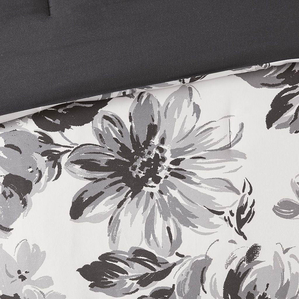 Black and White Floral Twin Comforter Set