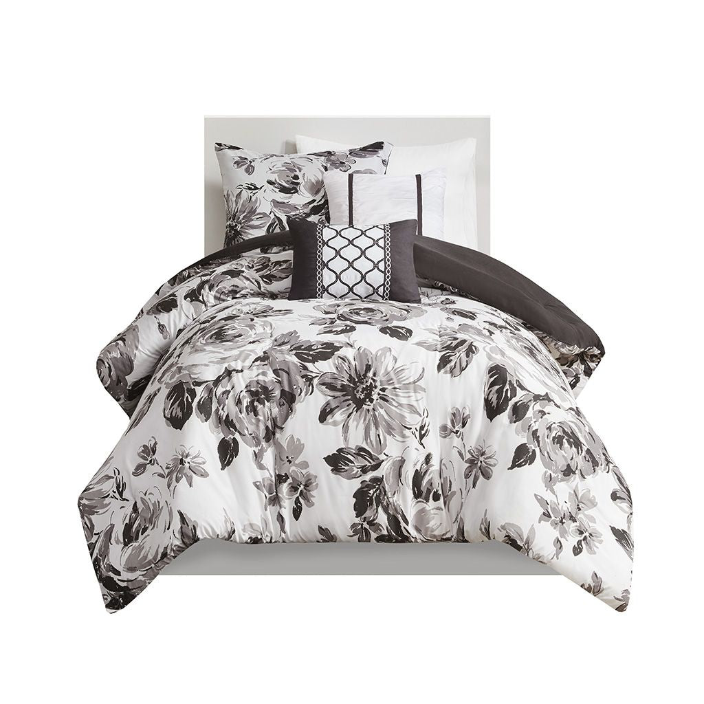 Black and White Floral Twin Comforter Set